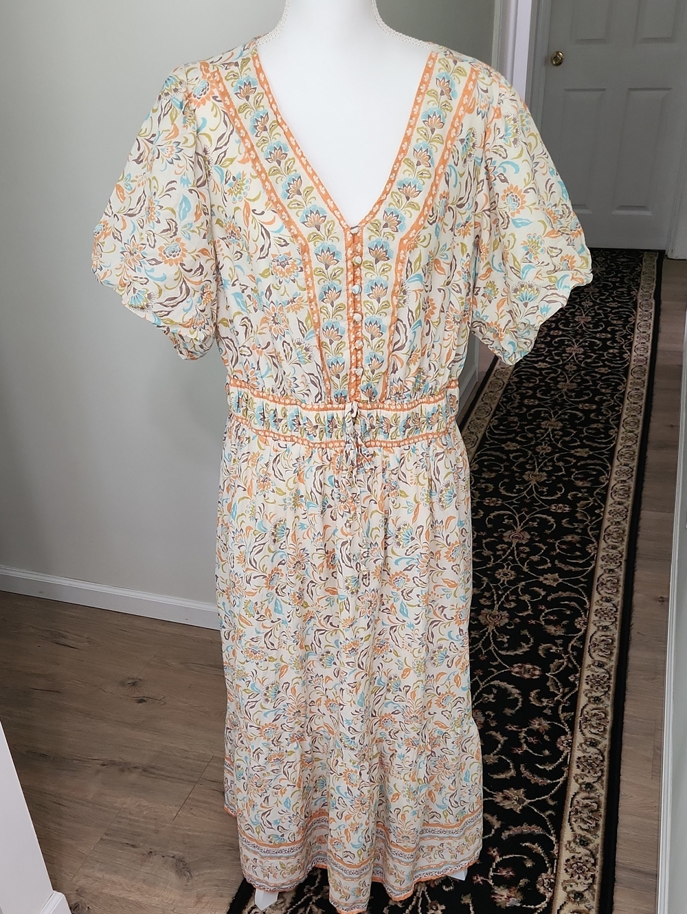 Anthropologie LEA Floral Puff Sleeve Maxi Dress Cotton Boho Cottagecore 1X EUC - Picture 5 of 16